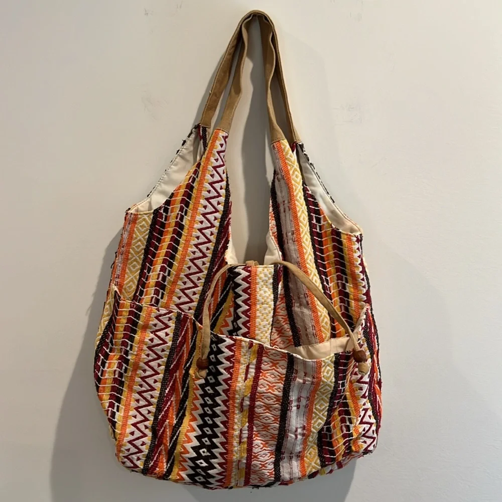Boho‎ lined multi color canvas bag